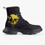 PU Leather Chunky Boots Yellow Skull Dripping Paint
