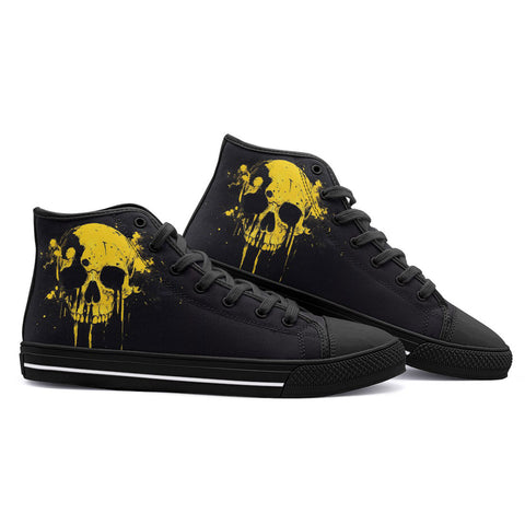 High-Top Canvas Shoes Yellow Skull Dripping Paint