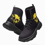 PU Leather Chunky Boots Yellow Skull Dripping Paint