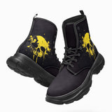 PU Leather Chunky Boots Yellow Skull Dripping Paint