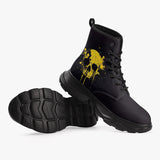 PU Leather Chunky Boots Yellow Skull Dripping Paint