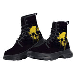 PU Leather Chunky Boots Yellow Skull Dripping Paint
