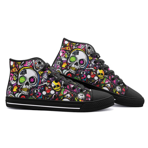 High-Top Canvas Shoes Graffiti Art of Cartoon Skulls