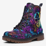 Leather Boots Neon Glowing Skulls and Mystical Elements