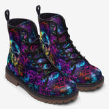 Leather Boots Neon Glowing Skulls and Mystical Elements