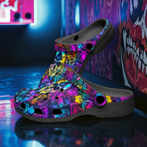 Classic Clogs Neon Glowing Skulls and Mystical Elements