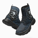 PU Leather Chunky Boots Dark Fantasy Skull with Snakes