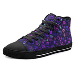 High-Top Canvas Shoes Neon Blue Cartoon Skulls and Doodles