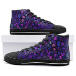 High-Top Canvas Shoes Neon Blue Cartoon Skulls and Doodles