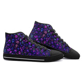 High-Top Canvas Shoes Neon Blue Cartoon Skulls and Doodles