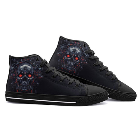 High-Top Canvas Shoes Skull Art with Cybernetic Parts