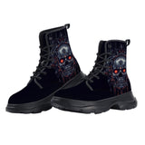 PU Leather Chunky Boots Skull Art with Cybernetic Parts