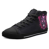 High-Top Canvas Shoes Pink Skull with Heart-Shaped Diamonds