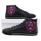 High-Top Canvas Shoes Pink Skull with Heart-Shaped Diamonds