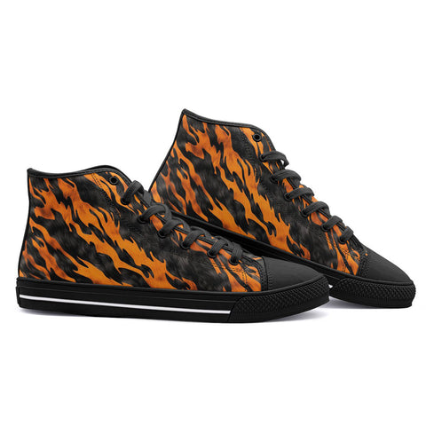 High-Top Canvas Shoes Orange and Black Tiger Stripes