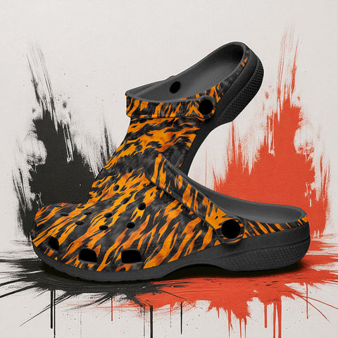 Classic Clogs Orange and Black Tiger Stripes