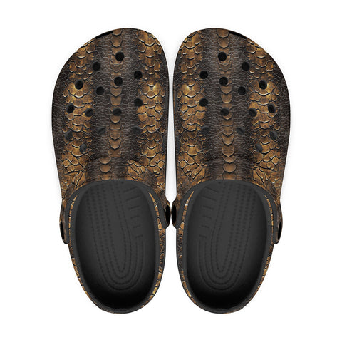 Classic Clogs Brown Snakeskin with Metallic Gold Accents