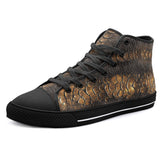 High-Top Canvas Shoes Brown Snakeskin with Metallic Gold Accents