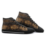 High-Top Canvas Shoes Brown Snakeskin with Metallic Gold Accents