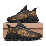 Sports Mesh Sneakers Brown Snakeskin with Metallic Gold Accents