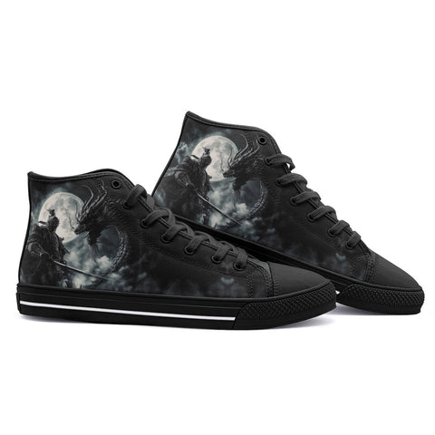 High-Top Canvas Shoes Dark Fantasy Dragon and Ancient Warrior