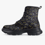 PU Leather Chunky Boots Black Cats with Yellow Eyes