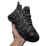 Sports Mesh Sneakers Black Cats with Yellow Eyes