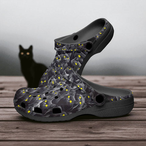 Classic Clogs Black Cats with Yellow Eyes