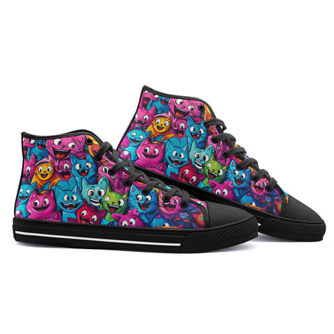 High-Top Canvas Shoes Colorful Vibrant Cartoon Cats