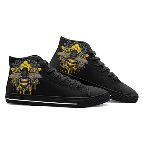 High-Top Canvas Shoes Honey Bee with Flowers Art