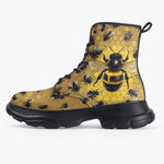 PU Leather Chunky Boots Bees on Honeycomb