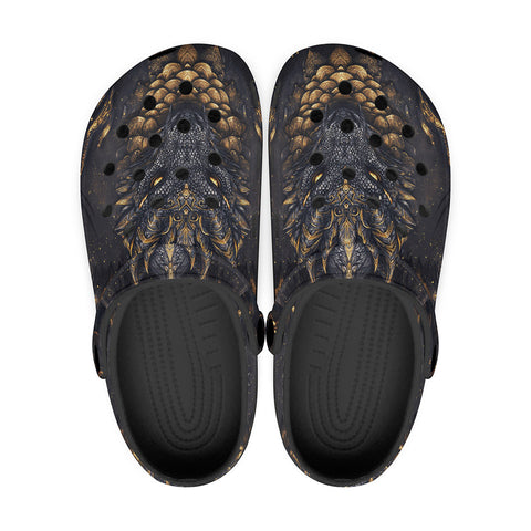 Classic Clogs Black and Gold Dragon with Scales