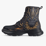 PU Leather Chunky Boots Black and Gold Dragon with Scales