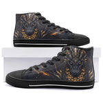 High-Top Canvas Shoes Black and Gold Dragon with Scales