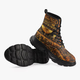 PU Leather Chunky Boots Ancient Egyptian Hieroglyphs
