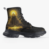 PU Leather Chunky Boots Golden Egyptian Pyramid