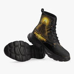 PU Leather Chunky Boots Golden Egyptian Pyramid