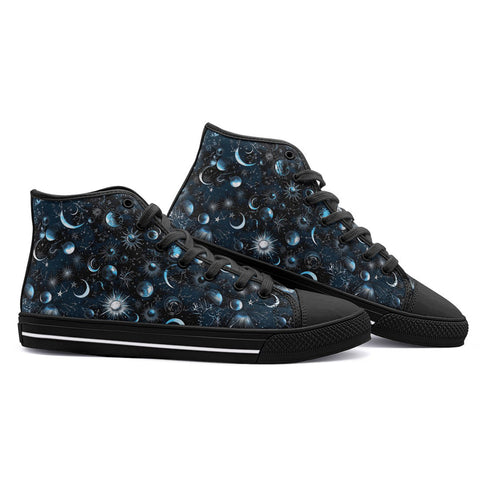 High-Top Canvas Shoes Stars Moons and Celestial Symbols