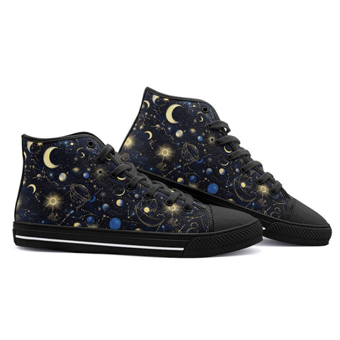 High-Top Canvas Shoes Celestial Symbols