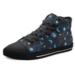 High-Top Canvas Shoes Celestial Elements Blue Moons and Stars