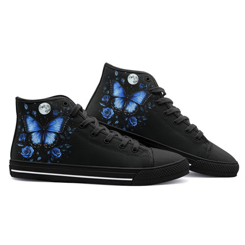 High-Top Canvas Shoes Blue Butterfly with Roses