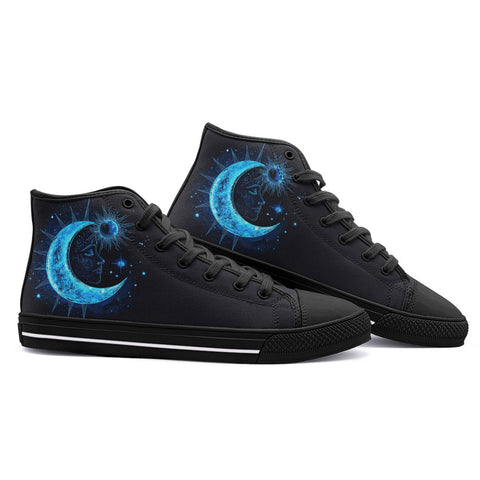 High-Top Canvas Shoes Blue Moon and Sun Art