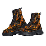 PU Leather Chunky Boots Fire Pattern