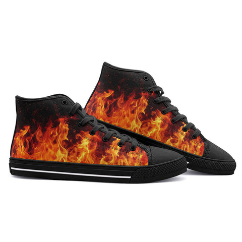 High-Top Canvas Shoes Burning Flames Print