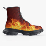 PU Leather Chunky Boots Fiery Flames Pattern