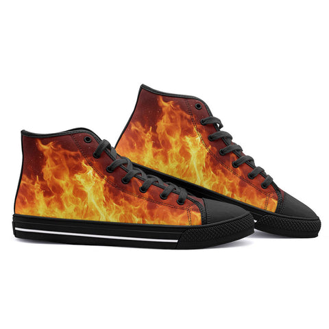 High-Top Canvas Shoes Fiery Flames Pattern