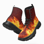 PU Leather Chunky Boots Fiery Flames Pattern