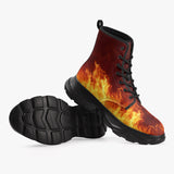 PU Leather Chunky Boots Fiery Flames Pattern