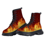 PU Leather Chunky Boots Fiery Flames Pattern