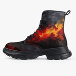 PU Leather Chunky Boots Red and Yellow Flames